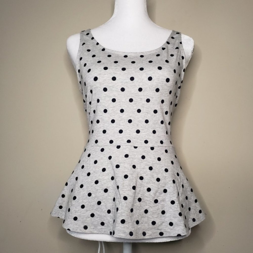 Express Grey Peplum Tank Top size Small Sleeveless Polka Dot Blouse 5/$25